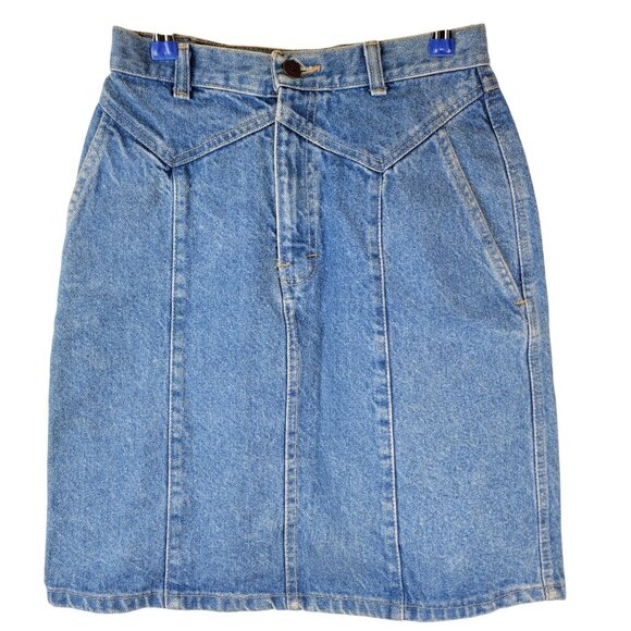 Vintage Dresses & Skirts - Vintage 80s Denim Mini Skirt Women Small 4 Light Wash Casual High Rise Blue Jean